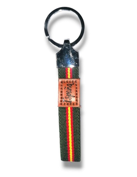 LLAVERO BANDERA DE ESPAÑA VERDE METAL CROMADO