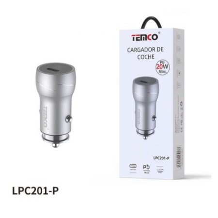 CARGADOR DE TELEFONO PD20W "CON CABLE" TIPO C A IPHONE LPC201 PLATA C/10