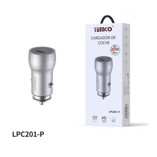 CARGADOR DE TELEFONO PD20W "CON CABLE" TIPO C A IPHONE LPC201 PLATA C/10