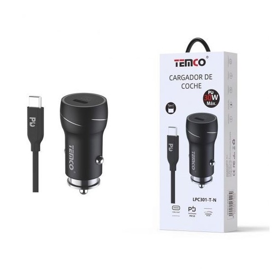 CARGADOR DE TELEFONO PD30W "CON CABLE" TIPO C A TIPO C NEGRO LPC301 C/10