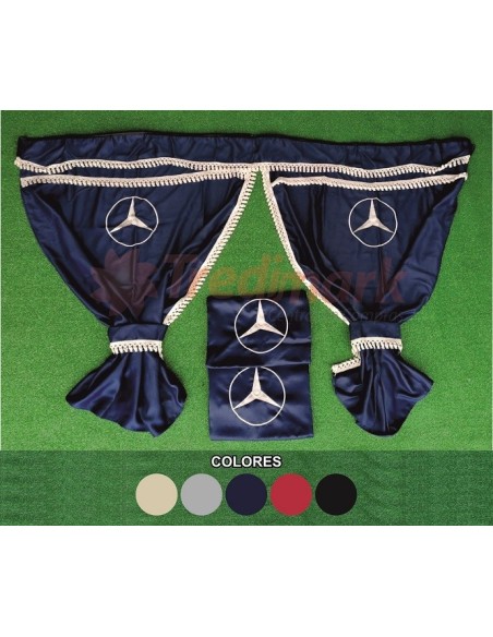 CORTINAS 100% OPACAS LOGO MERCEDES AZUL 7 PIEZAS