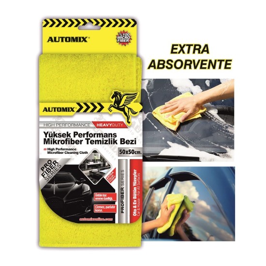 BAYETA MICROFIBRA EXTRA GRUESA SECADO ALTO RENDIMIENTO 50X50 AUTOMIX C/12
