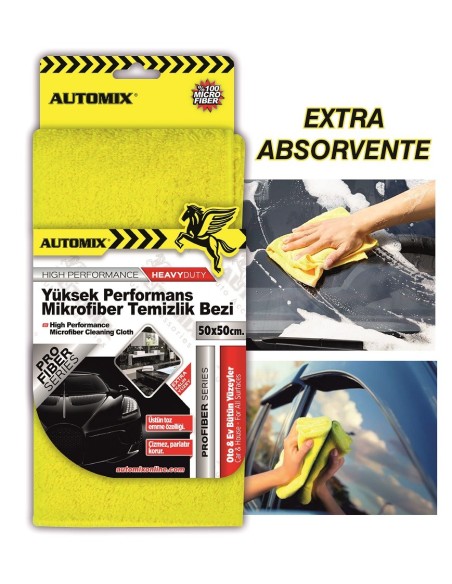BAYETA MICROFIBRA EXTRA GRUESA SECADO ALTO RENDIMIENTO 50X50 AUTOMIX C/12