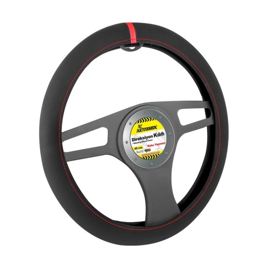 FUNDA DE VOLANTE COCHE AUTOMIX ALCANTARA BANDA ROJO 38/40CM AUTOMIX