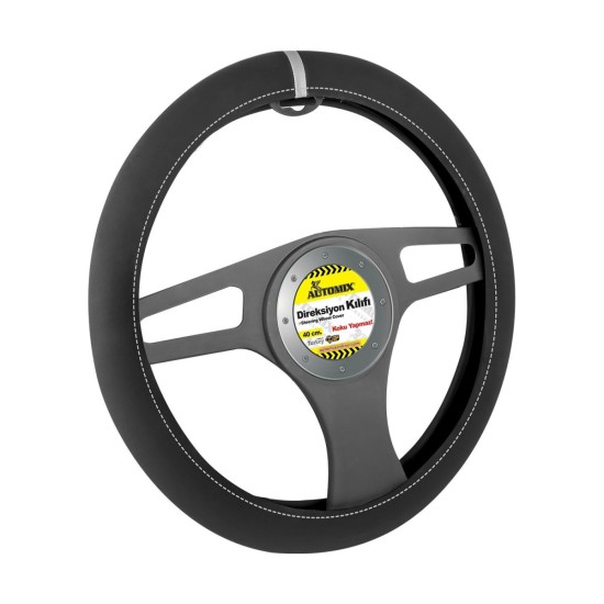 FUNDA DE VOLANTE COCHE AUTOMIX ALCANTARA BANDA GRIS 38/40CM AUTOMIX