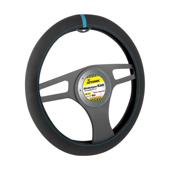 FUNDA DE VOLANTE COCHE AUTOMIX ALCANTARA BANDA AZUL 38/40CM AUTOMIX