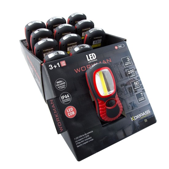 LINTERNA LED 2 POSIC. 200LUM IMANTADA/GANCHO EXP.12UDS (CON PILAS)