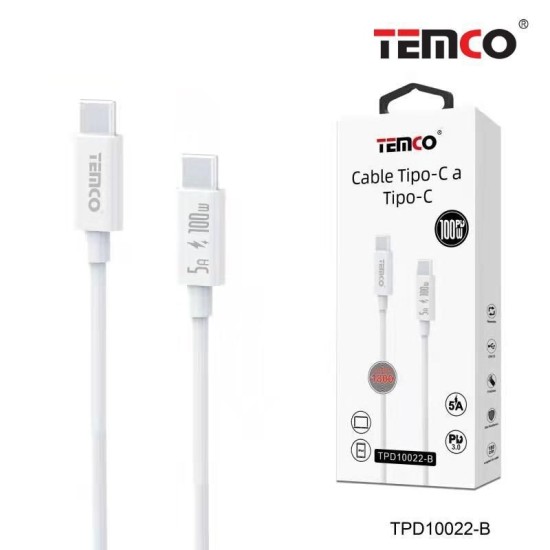CABLE DE TELEFONO 1.8M TIPO C A TIPO C 100W 5A TPD10022B C/10