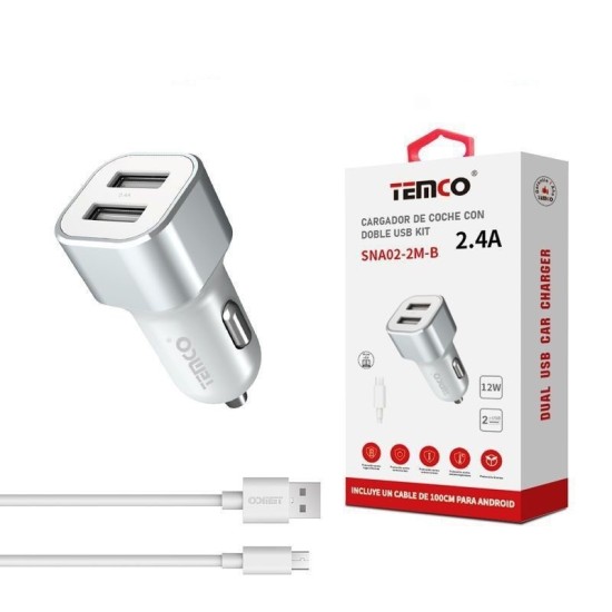 CARGADOR DE TELEFONO 2.4A "CON CABLE" 2USB 12W MICRO USB SNA02-2M C/10