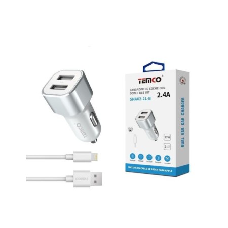 CARGADOR DE TELEFONO 2.4A "CON CABLE" 2USB 12W TIPO IPHONE BLANCO SNA02-2L C/10