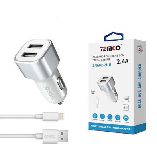 CARGADOR DE TELEFONO 2.4A "CON CABLE" 2USB 12W TIPO IPHONE BLANCO SNA02-2L C/10