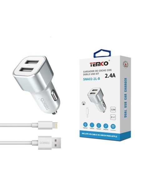 CARGADOR DE TELEFONO 2.4A "CON CABLE" 2USB 12W TIPO IPHONE BLANCO SNA02-2L C/10