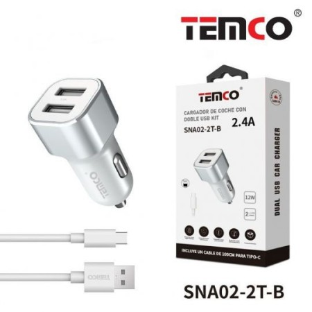 CARGADOR DE TELEFONO 2.4A "CON CABLE" 2USB 12W TIPO C SNA02-2T C/10