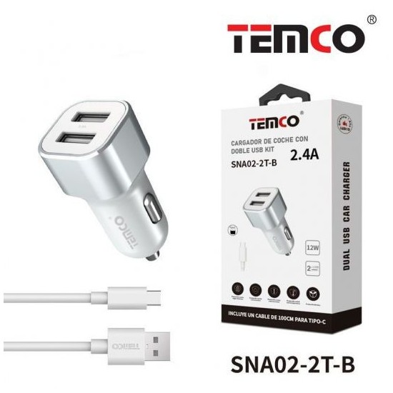 CARGADOR DE TELEFONO 2.4A "CON CABLE" 2USB 12W TIPO C SNA02-2T C/10