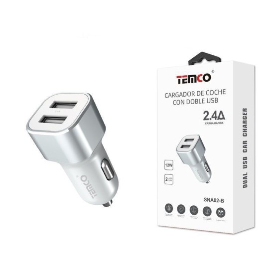 CARGADOR DE TELEFONO PARA MECHERO "SIN CABLE" 2.4A BLANCO  2USB 12W SNA02 C/10