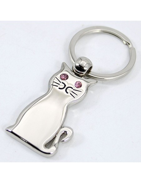 LLAVERO METAL CROMADO GATO