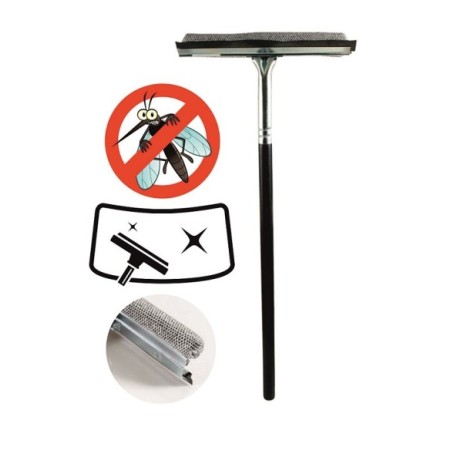 RASQUETA LIMPIACRISTALES CON MALLA ANTIMOSQUITOS MADERA 47CM