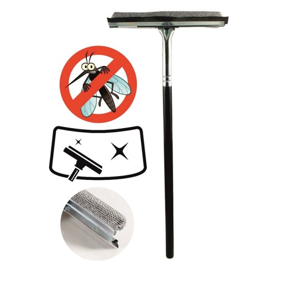 RASQUETA LIMPIACRISTALES CON MALLA ANTIMOSQUITOS MADERA 47CM