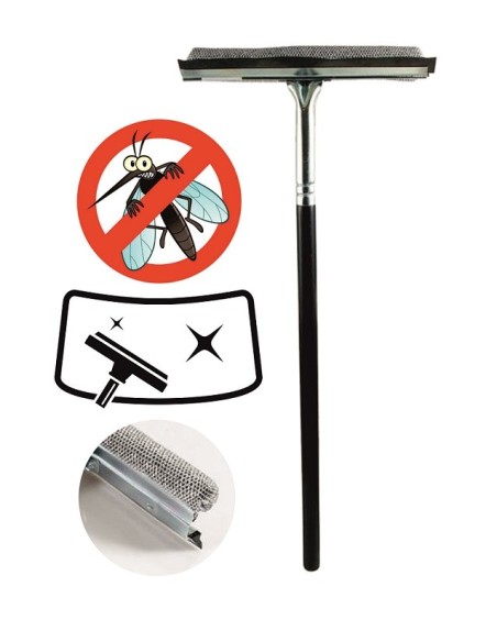 RASQUETA LIMPIACRISTALES CON MALLA ANTIMOSQUITOS MADERA 47CM