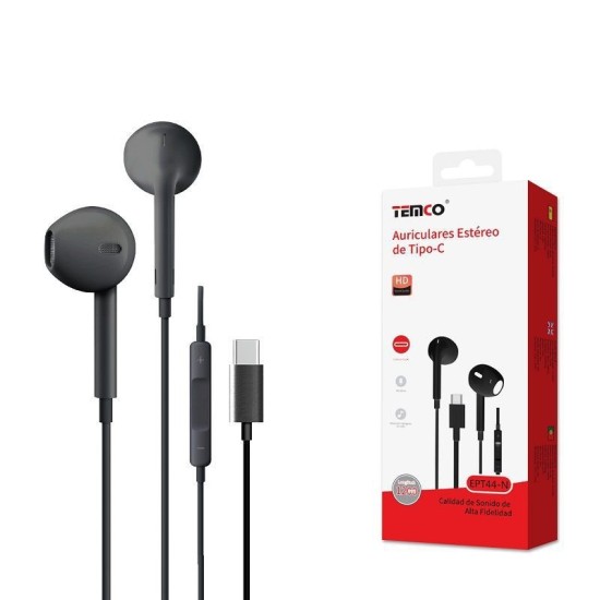 AURICULARES CON CABLE + MICRO CONECTOR TIPO C NEGRO EPT44 C/10