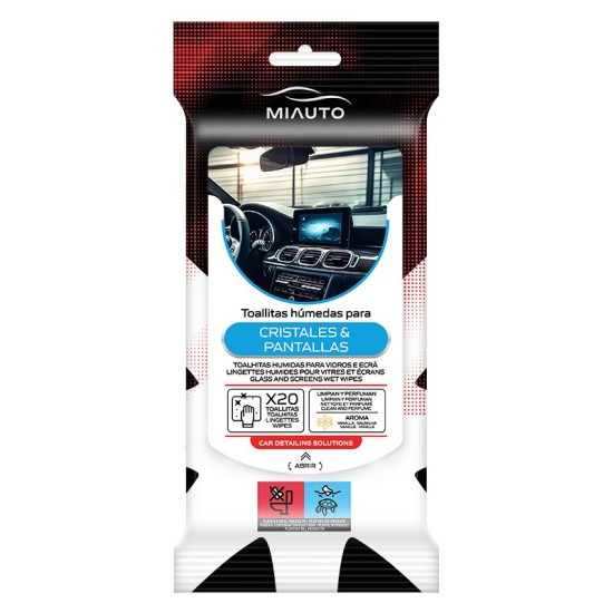TOALLITAS LIMPIA CRISTALES Y PANTALLAS AROMA VAINILLA 20UDS C/12