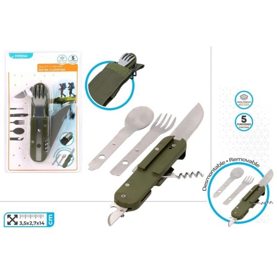 NAVAJA SET DE CUBIERTOS METALICOS 5 FUNCIONES BLISTER 35X27X140MM