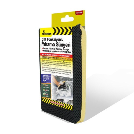 ESPONJA DOBLE USO REMUEVE SUCIEDAD Y SECA 18x12cm C/6 AUTOMIX