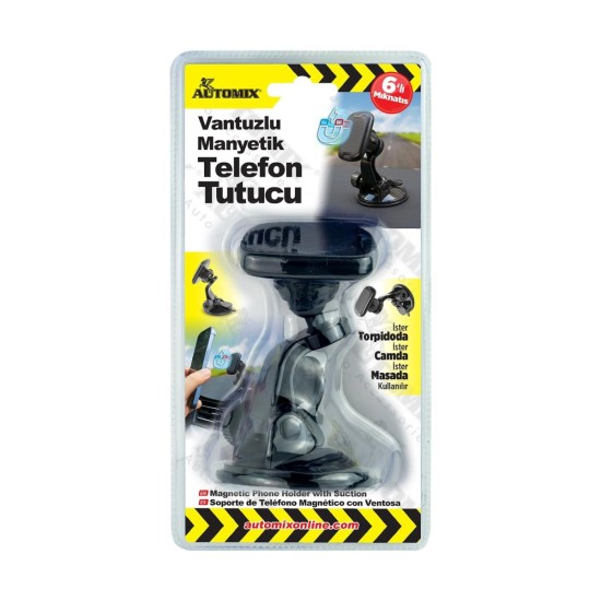 SOPORTE DE TELEFONO MAGNETICO CON BASE VENTOSA AUTOMIX C/6