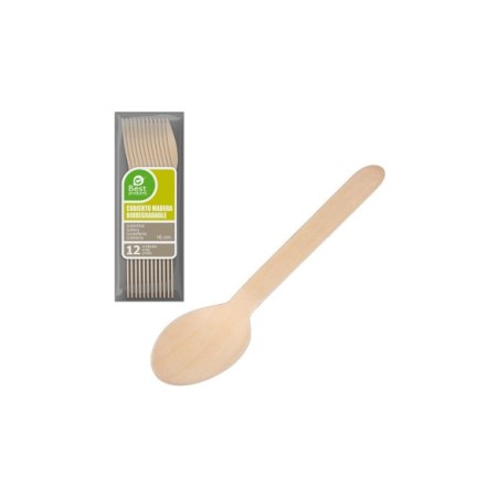 CUCHARA DE MADERA BIODEGRADABLE 16CM BLISTER 12UDS