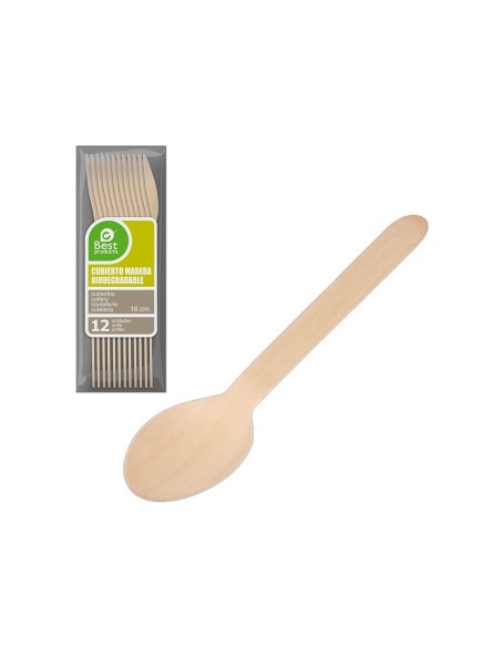 CUCHARA DE MADERA BIODEGRADABLE 16CM BLISTER 12UDS