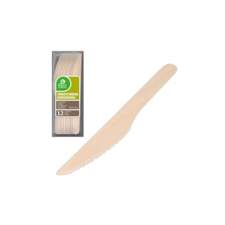 CUCHILLO DE MADERA BIODEGRADABLE 16.5CM BLISTER 12UDS