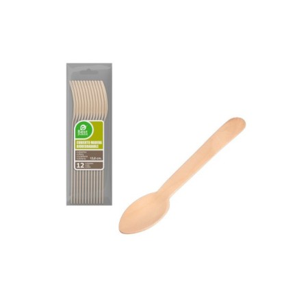 CUCHARILLA POSTRE DE MADERA BIODEGRADABLE 13.8CM BLISTER 12UDS