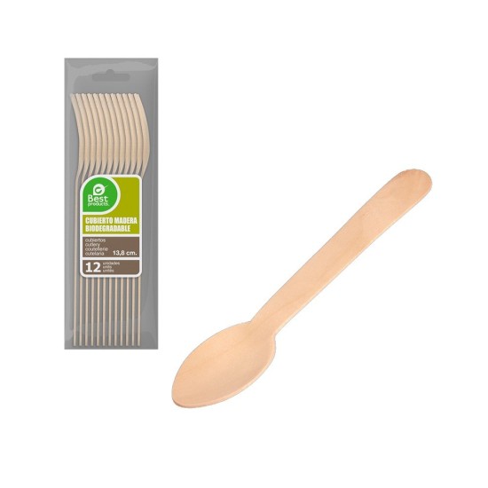 CUCHARILLA POSTRE DE MADERA BIODEGRADABLE 13.8CM BLISTER 12UDS