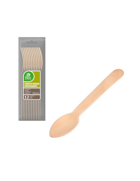 CUCHARILLA POSTRE DE MADERA BIODEGRADABLE 13.8CM BLISTER 12UDS