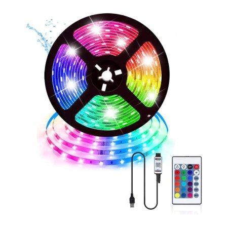 TIRA LED MULTICOLOR C/MANDO CONEXION USB 5M 5-24V