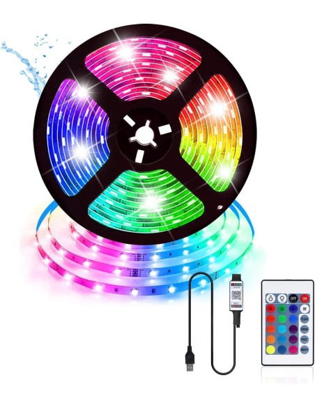 TIRA LED MULTICOLOR C/MANDO CONEXION USB 5M 5-24V