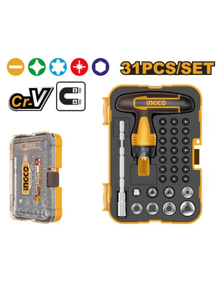 JUEGO DE DESTORNILLADOR CON MANGO TIPO "T"  31 PIEZAS