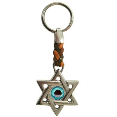 LLAVERO PIEL/METAL ESTRELLA DAVID CON OJO TURCO
