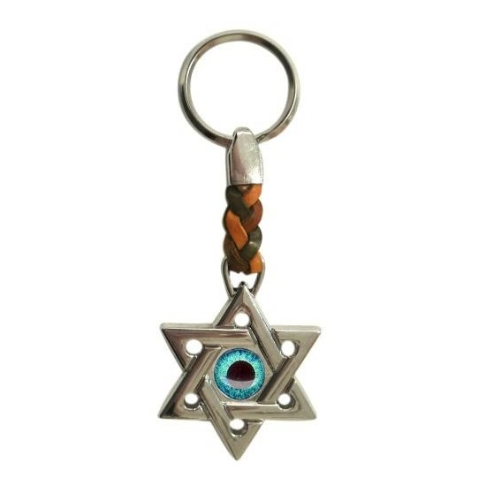 LLAVERO PIEL/METAL ESTRELLA DAVID CON OJO TURCO