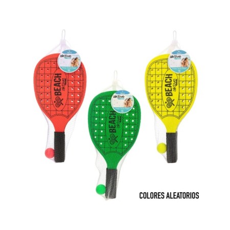 PALAS DE MADERA PLAYA 2UDS 3 COLORES 20X40X0.7CM C/PELOTA