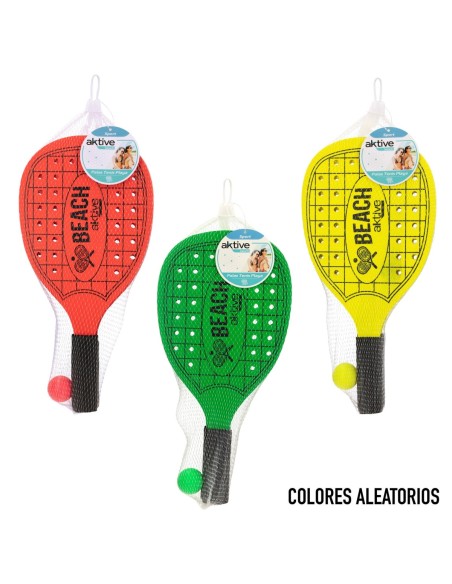PALAS DE MADERA PLAYA 2UDS 3 COLORES 20X40X0.7CM C/PELOTA