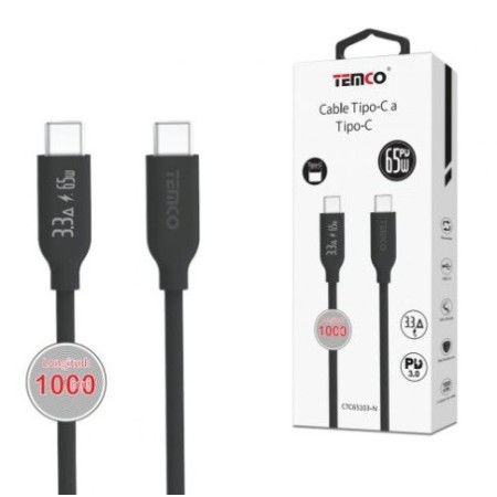CABLE DE TELEFONO 3.3A 1M TIPO C A TIPO C 65W NEGRO 65103 C/10