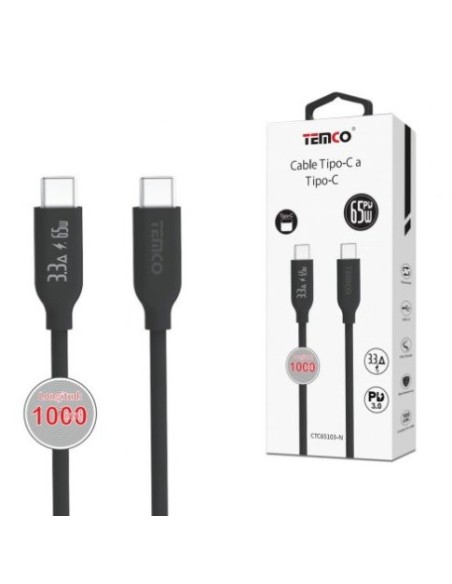 CABLE DE TELEFONO 3.3A 1M TIPO C A TIPO C 65W NEGRO 65103 C/10