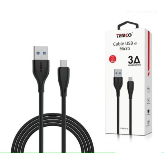 CABLE DE TELEFONO 3.A 1M MICRO USB NEGRO CARGA RAPIDA 5V C/10