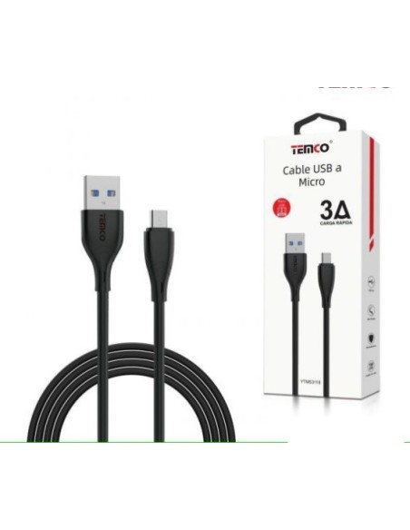 CABLE DE TELEFONO 3.A 1M MICRO USB NEGRO CARGA RAPIDA 5V C/10
