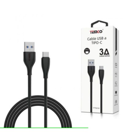 CABLE DE TELEFONO 3.A 1M TIPO C NEGRO CARGA RAPIDA 5V C/10