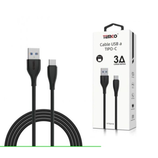 CABLE DE TELEFONO 3.A 1M TIPO C NEGRO CARGA RAPIDA 5V C/10