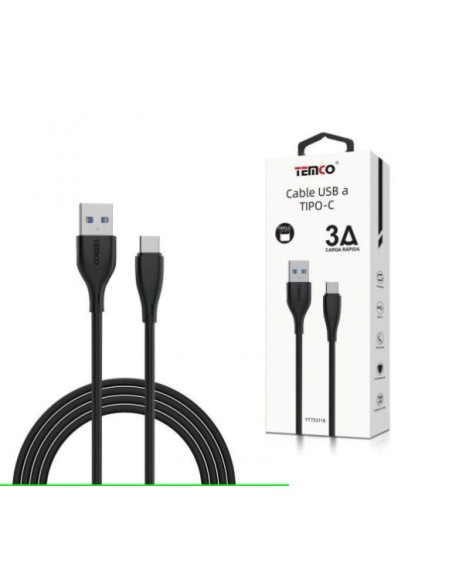 CABLE DE TELEFONO 3.A 1M TIPO C NEGRO CARGA RAPIDA 5V C/10