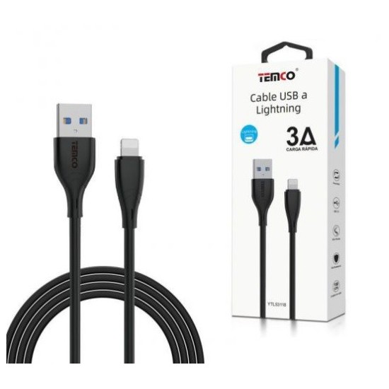 CABLE DE TELEFONO 3.A 1M IPHONE NEGRO CARGA RAPIDA 5V C/10