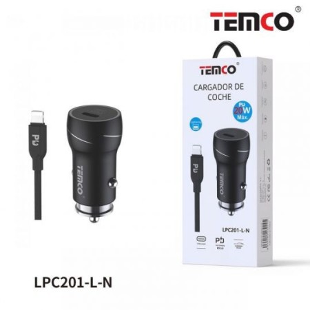 CARGADOR DE TELEFONO PD20W "CON CABLE" TIPO C A IPHONE LPC201 NEGRO C/10